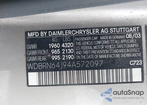 2004 Mercedes-Benz C 320 Sport из США, поврежденный, VIN WDBRN64J94A572097